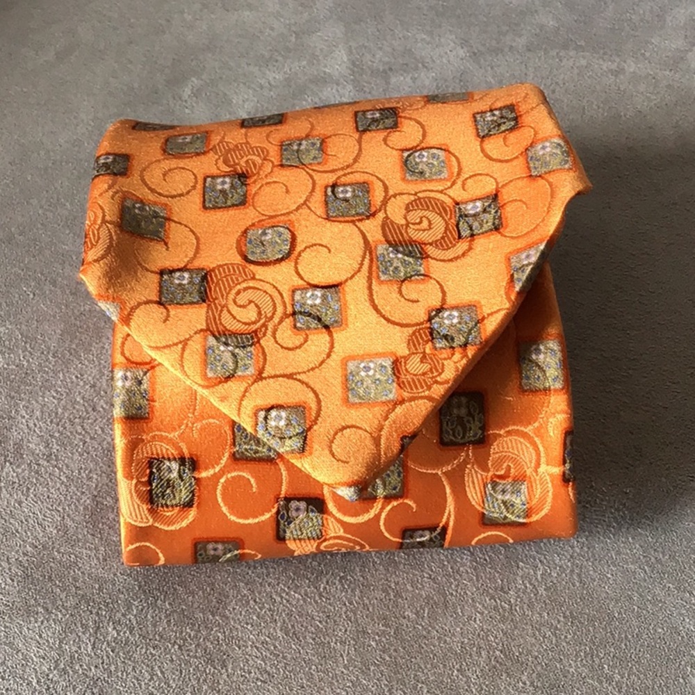 Ermenegildo Zegna Silk Tie Mens OS Orange Excellent Geometric Swirl Italy